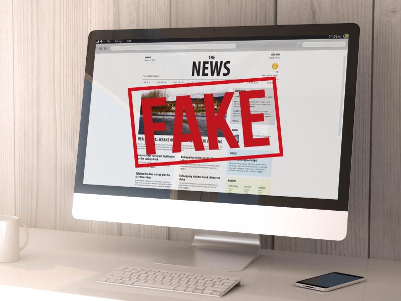 Ordet "fake" skrevet på en computerskærm.