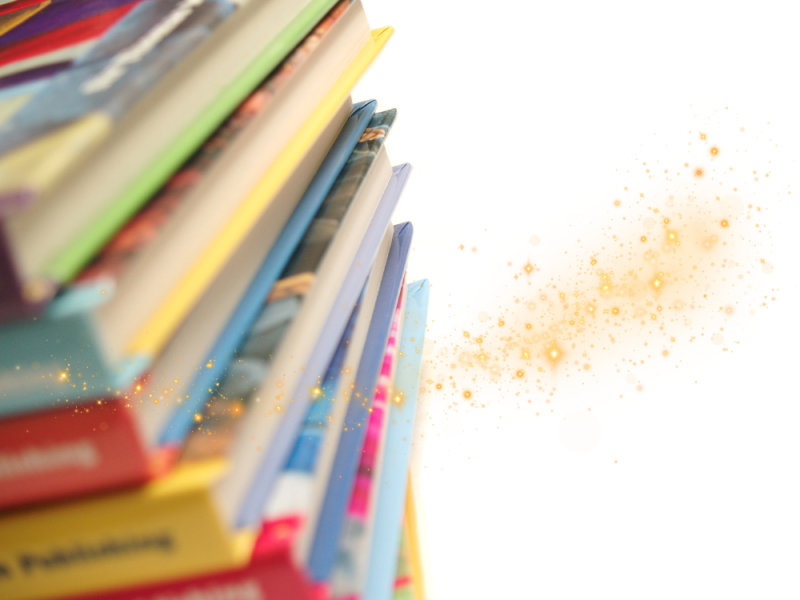 En stak bøger med magisk støv